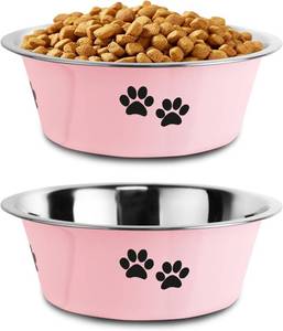 lot 3667 image: Stainless Steel Dog Bowls, Nonslip Rubber Bottom, 3.6 Cup29 oz, Pink