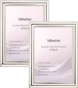 lot 3676 image: YiPinYin Silver Plated 5x7 Photo Frame (2-pack), Beaded 7x5 Frame