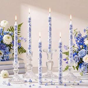 lot 3678 image: Conelist 12pcs 9.8 Blue Floral Pillar Candles Candlesticks
