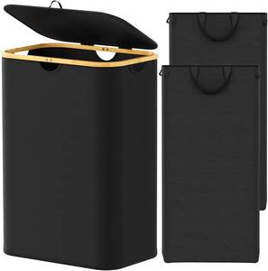 lot 3681 image: SpaceAid Double Laundry Hamper 2-Section with Lid, 160L, Handles - Black