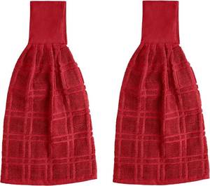 lot 3683 image: Blue Needles Hanging Kitchen Towels - Red 100% Cotton, Set of 2, 9x17