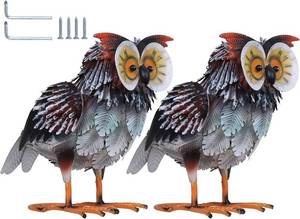 lot 3698 image: hogardeck Owl Garden Decor Outdoor Statues, 2Pcs Large Metal Bird Yard Art