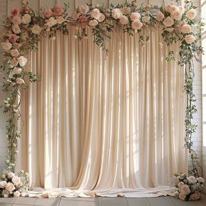 lot 3699 image: 10x10ft Wrinkle-Free Backdrop Curtain, Soft Cream Fabric, 2 Panels