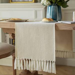 lot 3700 image: ZeeMart Cream Table Runner, 72-Inch Burlap Linen Rustic Farmhouse Boho 13x72