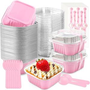 lot 3705 image: NPLUX Mini Cake Pans with Lids, 50 Pack Pink 5oz for Picnic Desserts