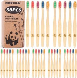 lot 3706 image: 36 Kids Bamboo Toothbrushes Aged 5, Individually Wrapped Bulk Toothbrush