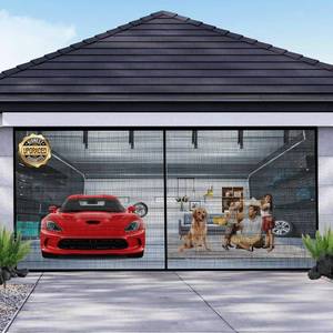 lot 3717 image: Garage Door Screen for 2 Car Garage 16x7 ft, Magnetic Fiberglass Mesh Kit