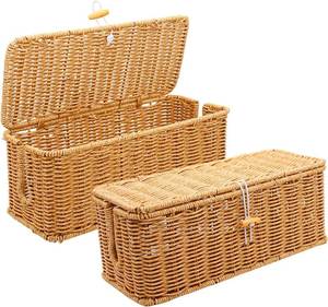 lot 3719 image: 2PCS Cable Management Box, Handmade Rattan Cable Organizer Cord Basket