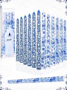 lot 3724 image: Conelist 12 Pcs 10-Inch Chinoiserie Blue & White Taper Candles