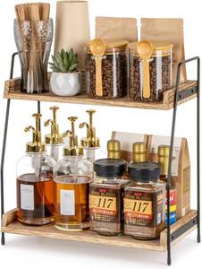 lot 3725 image: ANBOXIT Countertop Coffee Station Organizer, 2 Tier Wooden Shelf