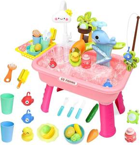 lot 3732 image: Water Table for Toddlers 1-3 with Pump, Whale Slide & Shower (Pink)