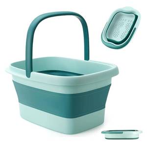 lot 3737 image: Collapsible Foot Bath Basin Plastic Tub with Handles Massage Acupoint Green