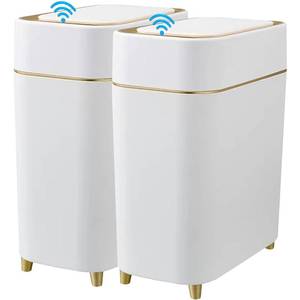 lot 3738 image: 2-Pack - Automatic Compact Trash Can with Touchless Lid - Smart Garbage Can