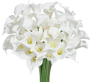 lot 3743 image: Heleze 30 PCS Artificial Calla Lily Bouquet - 14in Real Touch White