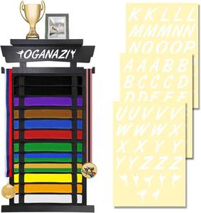 lot 3744 image: 12 Belts Karate Belt Display Rack with Personalized Stickers, Bamboo Rack