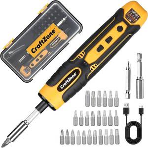 lot 3770 image: LED USB Rechargeable Cordless Screwdriver Set, 28-Piece Bit Kit & Case