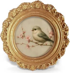 lot 3785 image: Small Vintage Bird Round Picture Frame, Gold Mini Ornate Photo Frame 2.7in