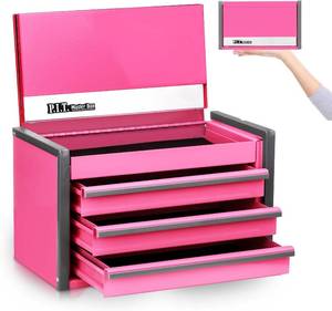 lot 3804 image: P.I.T. Mini Tool Box,3 Drawers Small Metal Toolbox for Tools Storage,Pink