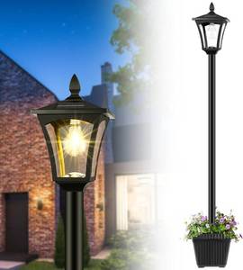 lot 3809 image: Derynome 72 Solar Light with Planter, Waterproof Post Lamp, Garden Decor