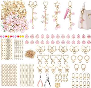 lot 3845 image: FULGENSZ 400PCS DIY Lipgloss Charm Kit   136 Charms, 30 Keychains, Cute Pink