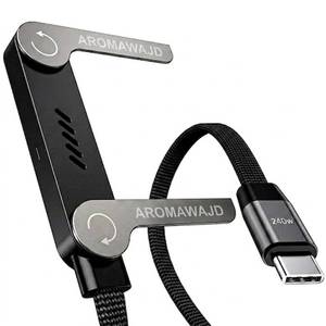 lot 3853 image: 240w Braided Fast Charge Cable with Built-in Phone Stand, (1, Black, USB)