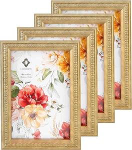 lot 3860 image: Concepts 4x6 4pk Gold Ornate Beaded Resin Frames with HD Clear Glass
