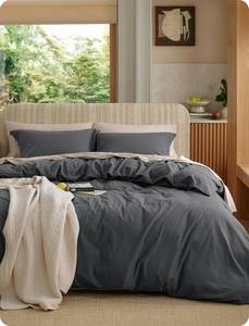 lot 3862 image: Bedsure PureWoven 100% Washed Cotton Duvet Cover Set, Oversized King, 3-PC