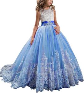 lot 3871 image: Princess Lilac Long Girls Pageant Dresses Kids Prom Puffy Tulle Ball Gown 10-11y