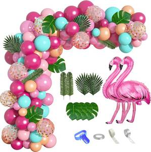 lot 3875 image: 124Pcs Tropical Flamingo Balloon Arch Garland Kit Luau Party Decorations