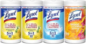 lot 3876 image: Lysol Disinfecting Wipes, Cleaner, Lemon  Mango  Linen, 80 ct. (4 Pack)