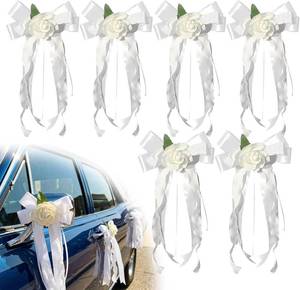 lot 3898 image: 6PCS Wedding Car Door Handle Flowers White Artificial Bouquet for Doors