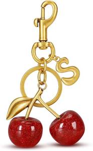 lot 3905 image: Cherry Initial Bag Charm for Handbags, Purse Charm Keychain