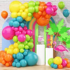 lot 3910 image: 141 Pcs Rainbow Balloon Arch Kit - Hot Pink, Lime Green, Orange, SlateBlue