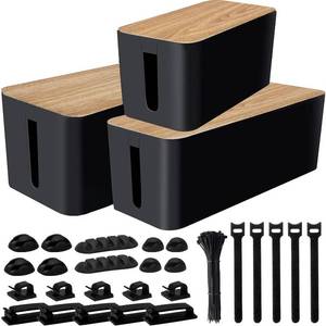 lot 3925 image: 128PCS Cable Management Box 3-Pack for Power Strips, Cable Organizer Black