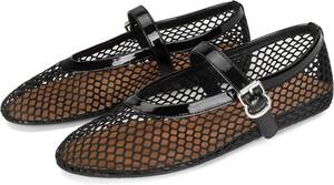 lot 3926 image: DOEYG Mesh Ballet Flats for Women with Buckle Strap, Fishnet Ballerina Flats 11