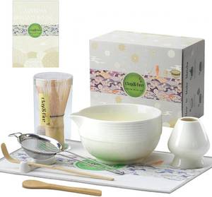 lot 3927 image: Clay&Fire Matcha Whisk Set, Ceramic Bowl with Spout and Whisk, 9 pcs Beige