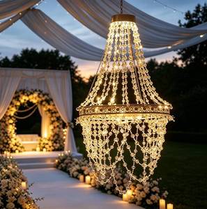 lot 3930 image: Solar Hanging Crystal Chandelier Outdoor Decorative Garden Light