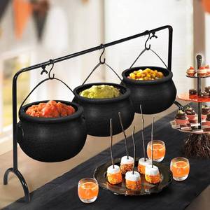 lot 3936 image: Halloween Decorations Indoor, 3 Pack Witches Cauldron Serving Bowls on Rack