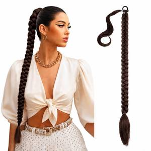 lot 3940 image: Long Braided Ponytail Extension 28 Inch Brown Black Hair Piece for Women