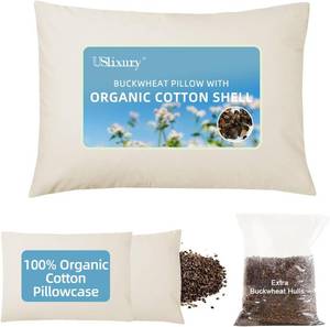 lot 3952 image: USlixury Organic Buckwheat Pillow 20x26, Adjustable Height, Neck Support