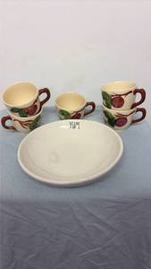 lot 300 image: Rae Dunn Bowl  and 5 Franciscan Coffee mugs