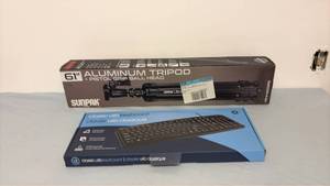 lot 317 image: NIB Tripod, NIB keyboard