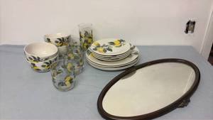 lot 331 image: Set of lemon dishes and vintage mirror