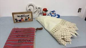 lot 368 image: Halloween decor, purse, book and doily