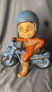 lot 410 image: Vintage ATLANTIC MOLD COMPANY Ceramic Boy Riding Motorcycle Bike 1970s