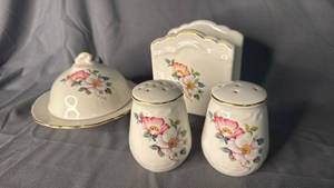 lot 416 image: House of Webster (Eastland, Texas) Butter Dish  Salt & Pepper and Napkin Holder