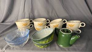 lot 419 image: Fire King Green Bowls, 8 Wheat Tea Cups and more