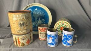 lot 421 image: Vintage Tins and Rooster Tin Cups