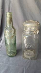 lot 443 image: Ball Mason Ideal Jar with Lid and Vintage Bottle