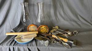 lot 477 image: Milk Bottles, Hall dish and Rustic Items